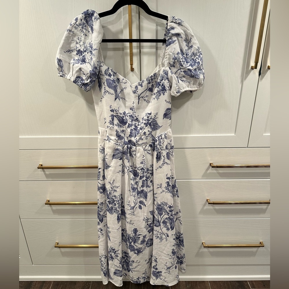 Reformation Davila linen dress in blue floral